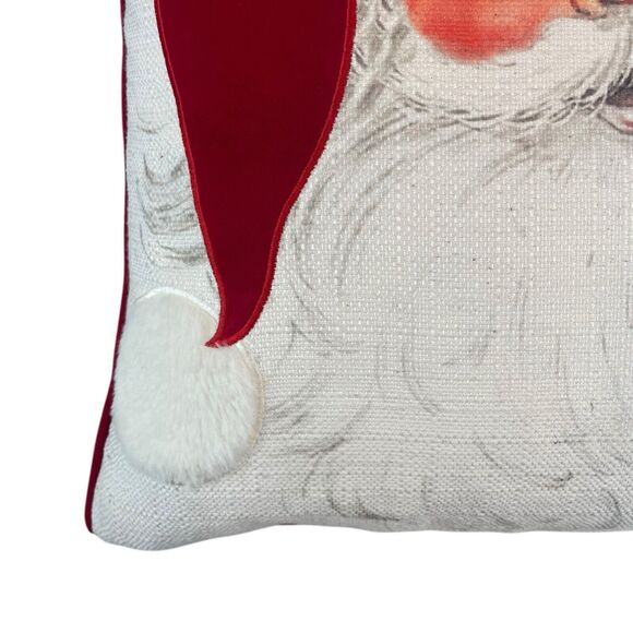 Santa Claus Feather Decorative Throw Pillow 20"x20" Red Velvet Embroidered Holly - Picture 6 of 11